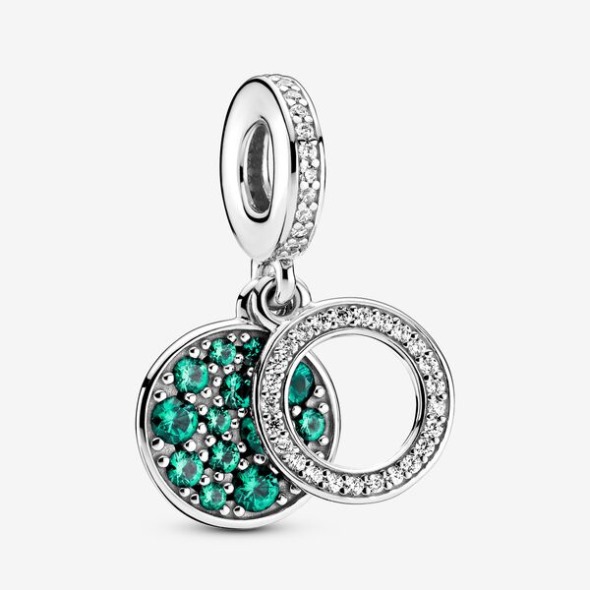 Charm Dublu Cu Disc Verde Strălucitor Pandora România Argint Sterling