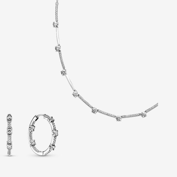 Set De Cercei și Colier Sclipitoare Pave Bars Pandora România
