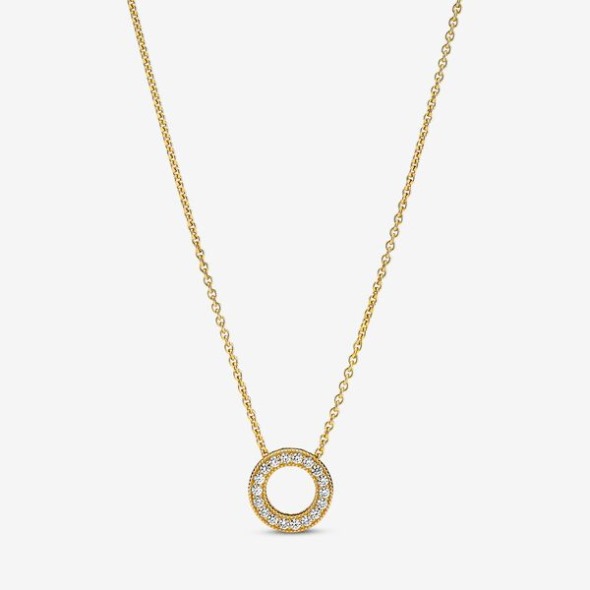 Logo Pandora România Pave Circle Collier Colier Placat Cu Aur