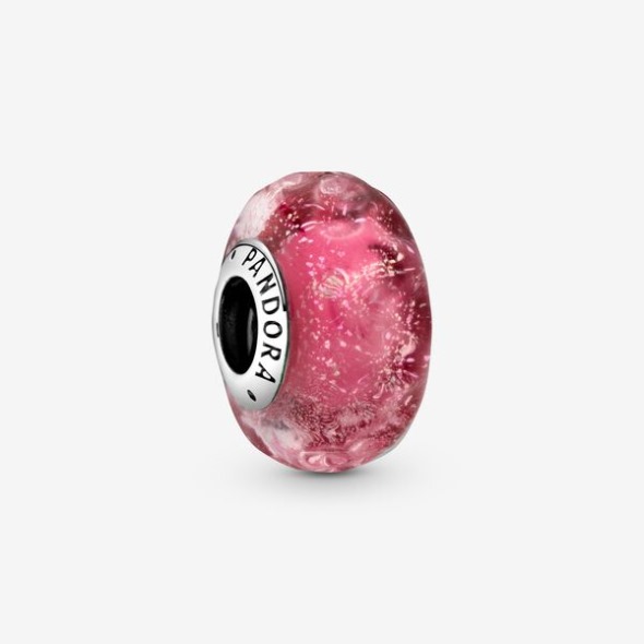 Wavy Fancy Pink Murano Glass Charm Pandora România
