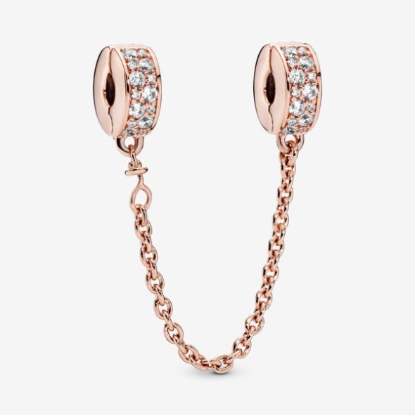 Lant De Siguranta Pave Clar Clip Charm Pandora Romania Placat Cu Aur Roz