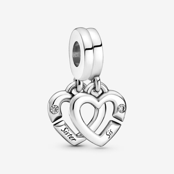 Linked Sister Hearts Split Dangle Charm Pandora România