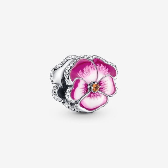 Pink Pansy Flower Charm Pandora România