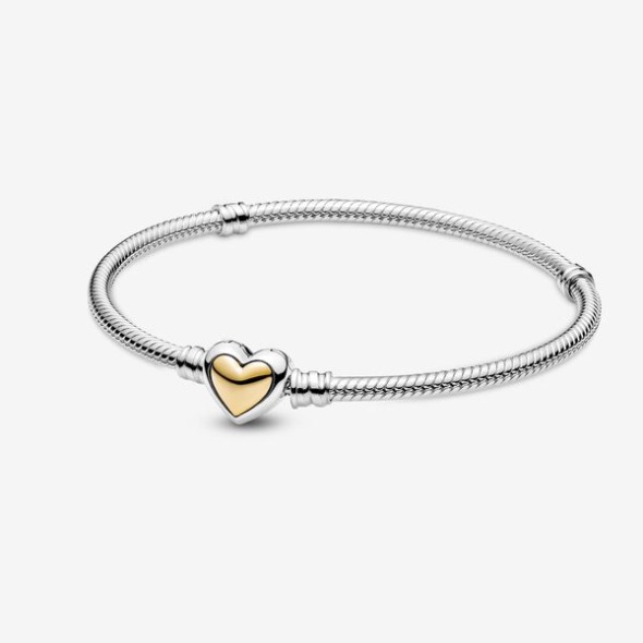 Domed Golden Heart Clasp Snake Chain Bracelet Pandora România