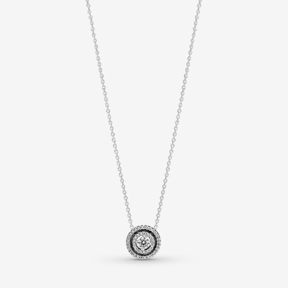 Sparkling Double Halo Collier Necklace Pandora România