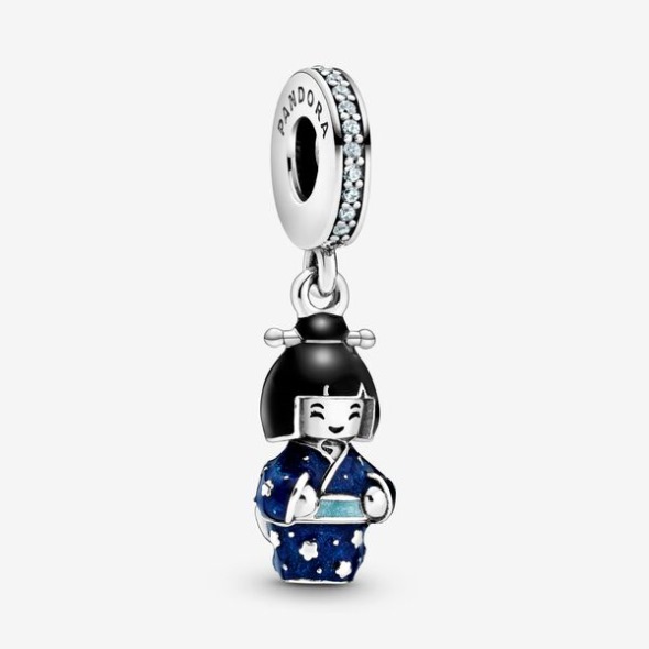 Păpușă Japoneză în Kimono Albastru Dangle Charm Pandora România