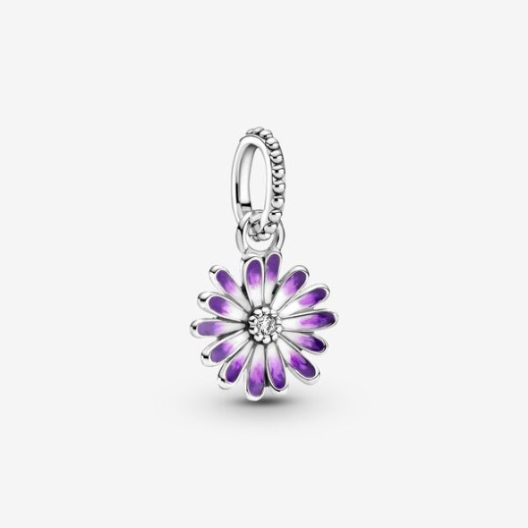 Purple Daisy Dangle Charm Pandora România Sterling Silver