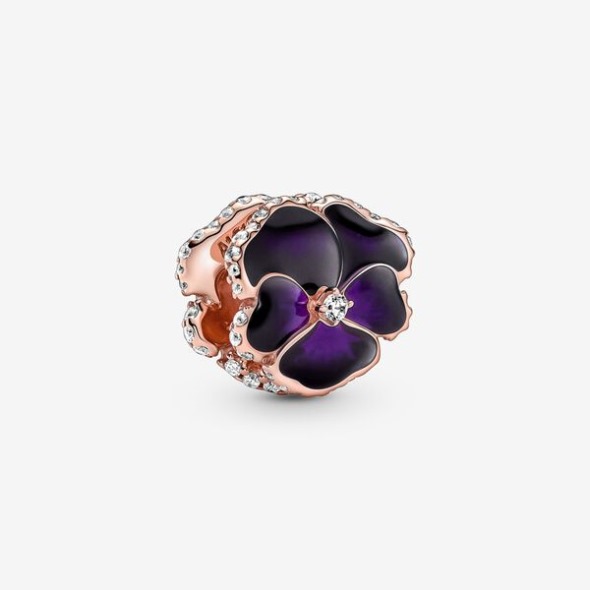 Deep Purple Pansy Flower Charm Pandora România