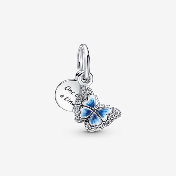 Blue Butterfly Quote Double Dangle Charm Pandora România