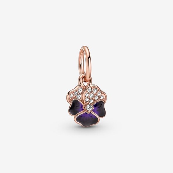 Deep Purple Pansy Flower Dangle Charm Pandora România