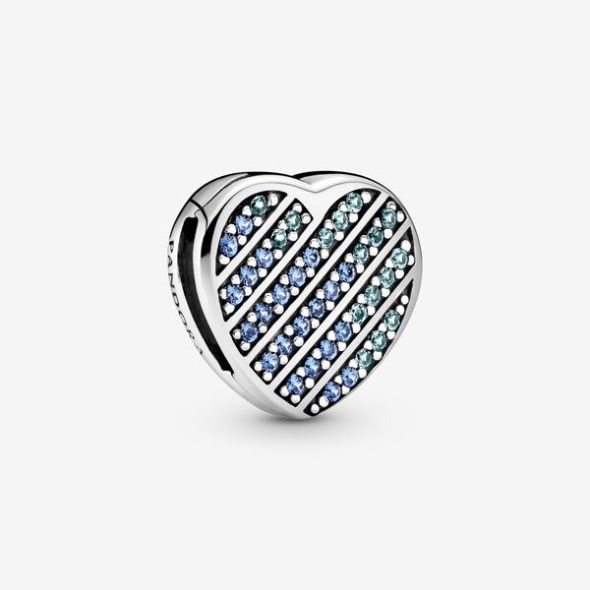 Blue Pave Heart Clip Charm Pandora România