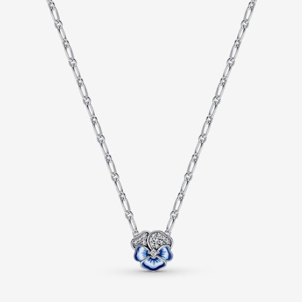 Blue Pansy Flower Pendant Necklace Pandora România