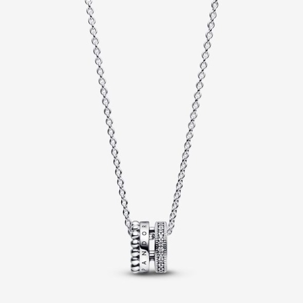 Pandora România Signature Logo Pave Beads Pendant Necklace
