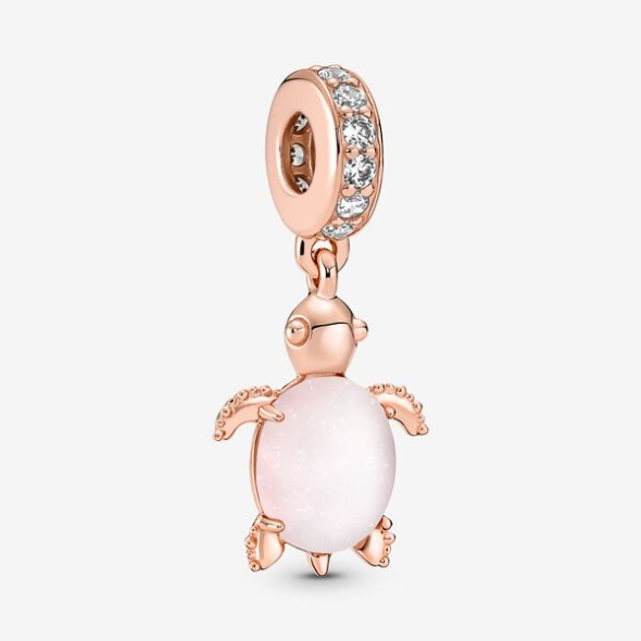 Pandora România Sticlă De Murano Pink Sea Turtle Dangle Charm