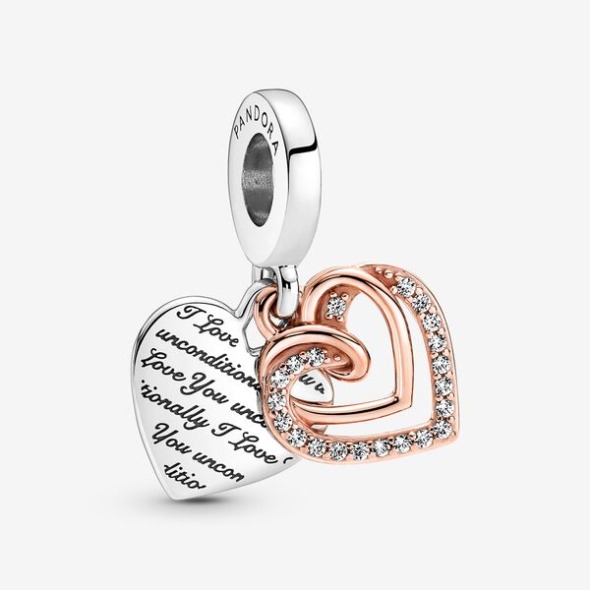 Inimioare împletite Dublu Dangle Charm Pandora România