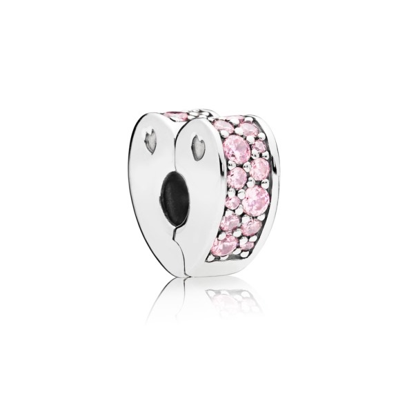 Agrafă Inimă Pandora România Din Argint Sterling Cu Set De Mărgele 28 Roz și Breloc Silic