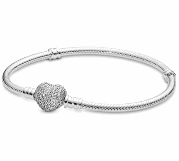Bijuterii Pandora România Momente Inimă Strălucitoare închizătoare Cu Lanț De șarpe Brățară Din Zirconiu Cubic.